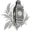 image of big ben surrounded by wheat fields tattoo design idea