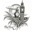 image of big ben surrounded by wheat fields tattoo design idea