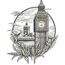 image of big ben surrounded by wheat fields tattoo design idea