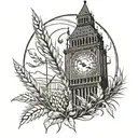 image of big ben surrounded by wheat fields tattoo design idea