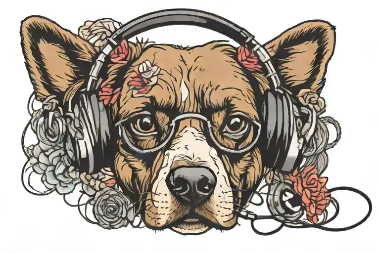 my dog wearing headphones tattoo design idea