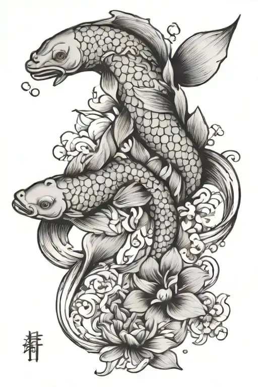 the neda symbol with koi fish tattoo design idea