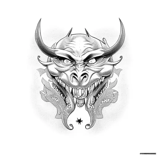 devil from the front with long tongue tattoo design idea