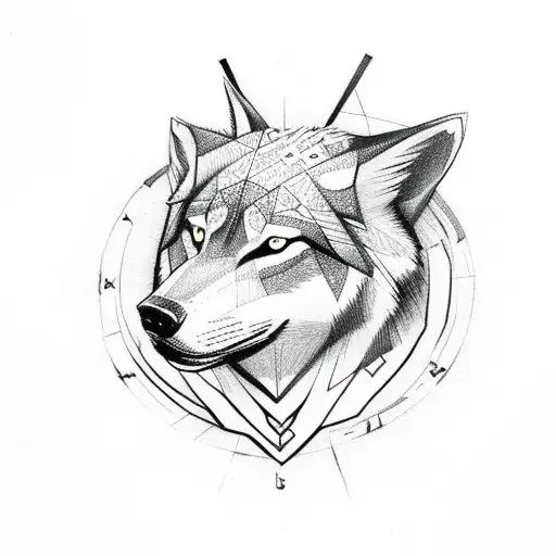 nordic wolf with vegvisir runic vicking tattoo design idea