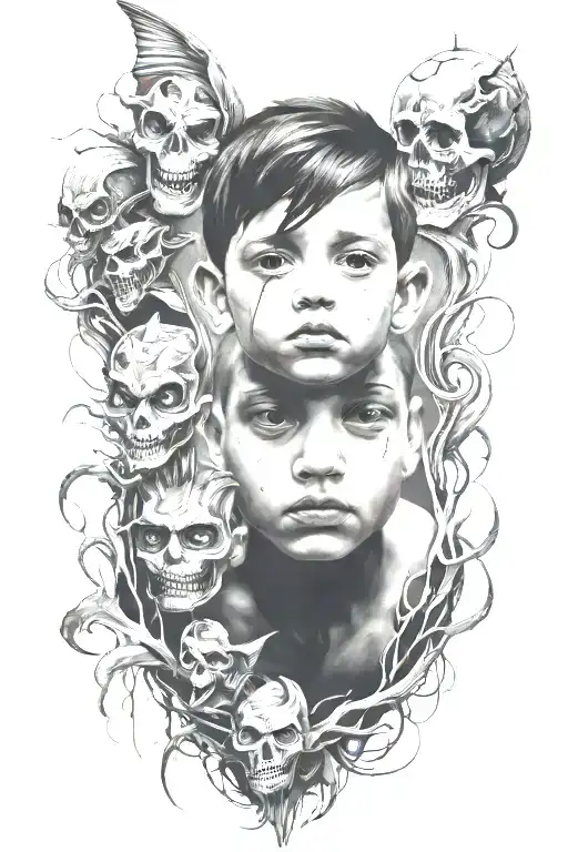 childhood trauma scares boy tattoo design idea