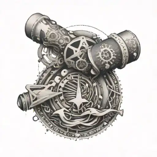 A water-themed sleeve tattoo featuring symbols from engineering tattoo design idea
