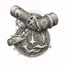 A water-themed sleeve tattoo featuring symbols from engineering tattoo design idea