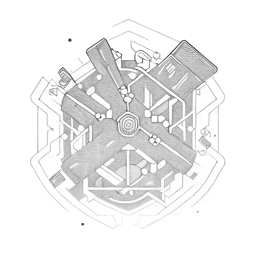 An abstract art piece combining gaming elements with pharmacy symbols like potion bottles and health bars in a futuristic setting tattoo design idea