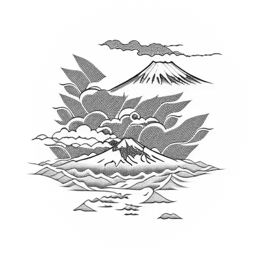 Mount Fuji surrounded by cherry blossoms tattoo design idea