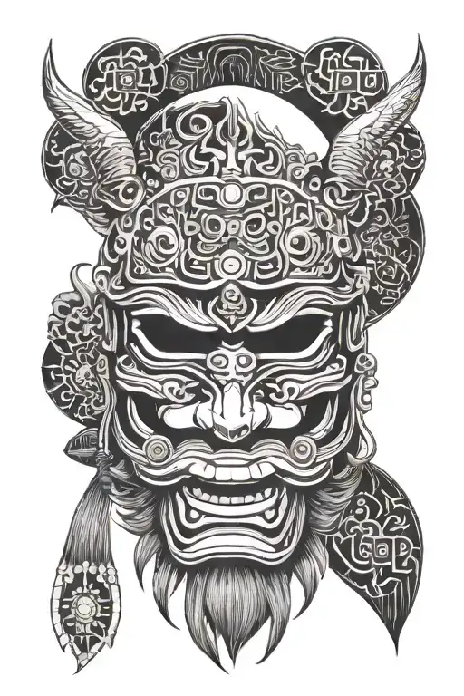 Samuri mask and helmet tattoo design idea