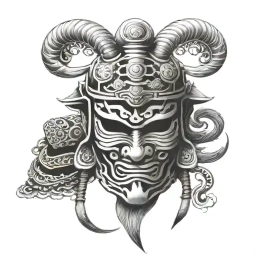 Samuri mask and helmet tattoo design idea