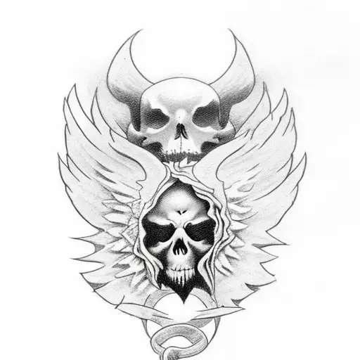 Incorporate the symbols of the Grim Reaper and angels into a tattoo that represents the contrast between life and death. tattoo design idea