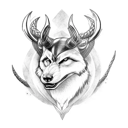 Loki with Fenrir and jormungandr to cover one pectoral muscle and half of the arm tattoo design idea