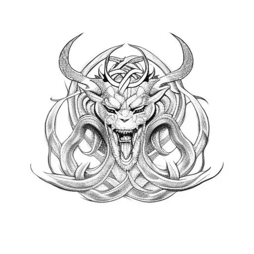 Loki with Fenrir and jormungandr tattoo design idea