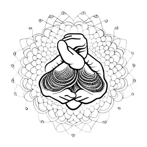 hand holding rudrakhsa in gyan mudra  tattoo design idea