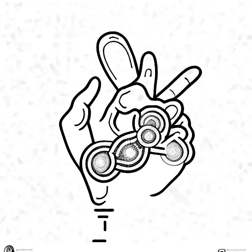 hand in gyan mudra holding a beaded necklace tattoo design idea