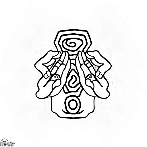 hand in gyan mudra and a rosary tattoo design idea