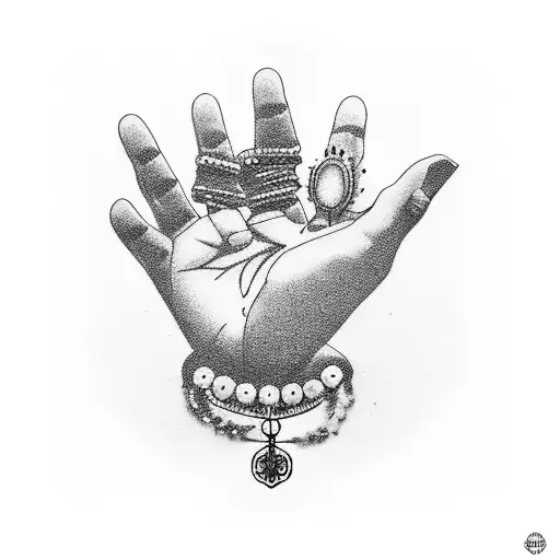 hand in gyan mudra and a rosary tattoo design idea