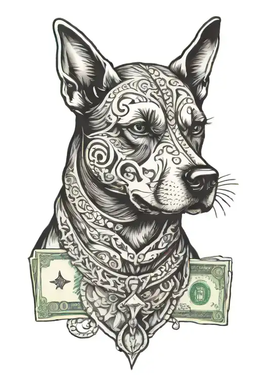 money dog hood tattoo design idea