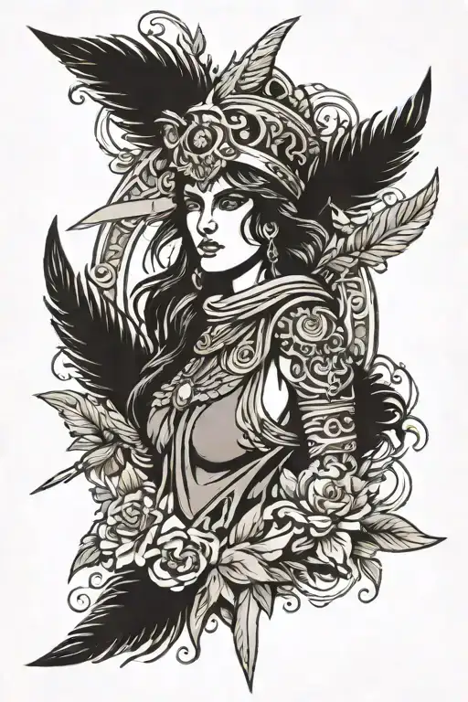 athena spear surrounded tattoo design idea