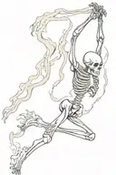 dancing skeleton full body in flames black and white tattoo design idea