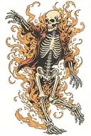 dancing skeleton full body in flames coming tattoo design idea