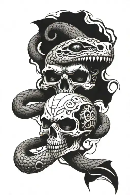 skull eye popped out and cobra snake intertwined within tattoo design idea