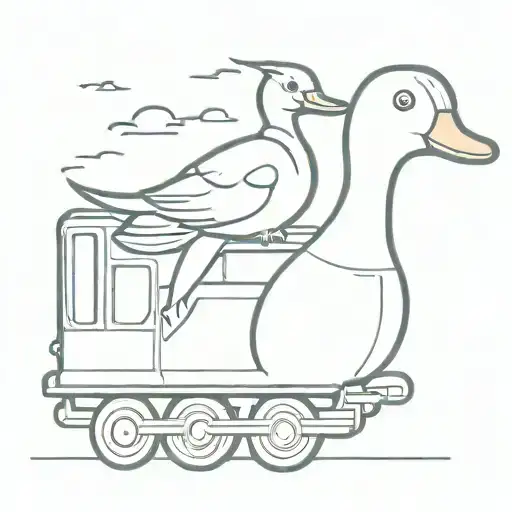duck riding train tattoo design idea