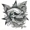 skull shark swimming tattoo design idea
