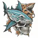 skull shark swimming tattoo design idea