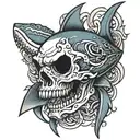 skull shark swimming tattoo design idea