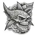 skull shark swimming tattoo design idea