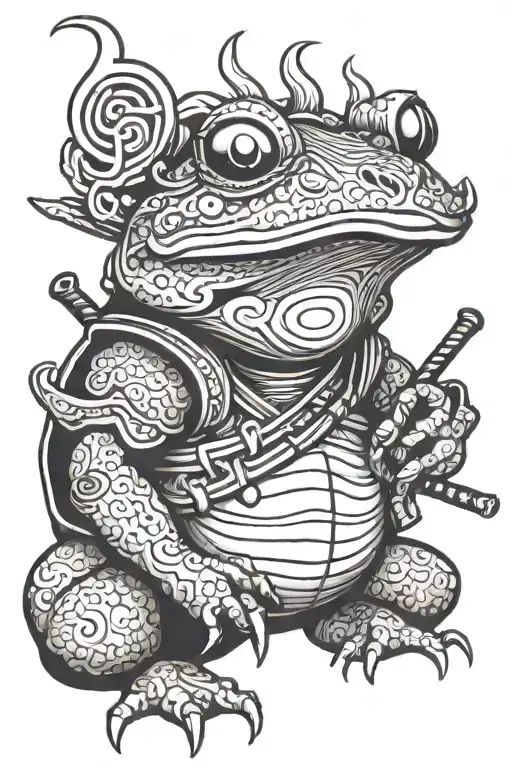 samurai frog smoking tattoo design idea
