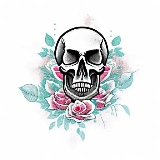 skull with roses tattoo design idea