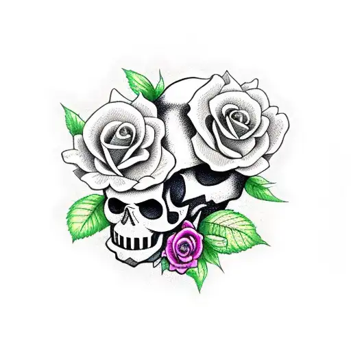 skull with roses tattoo design idea