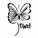 two names in script with a butterfly in between  tattoo design idea
