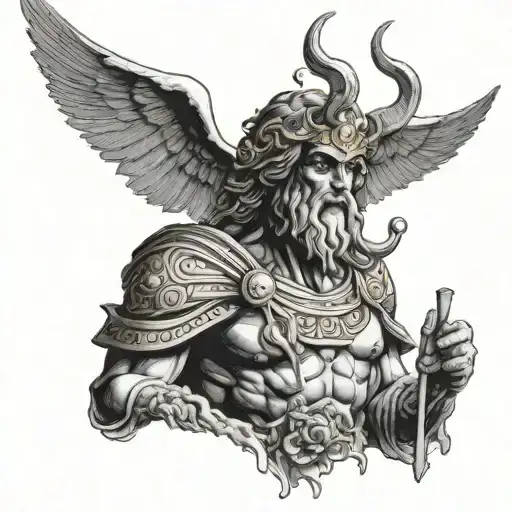 greek god of hell with something in the background to compliement it tattoo design idea