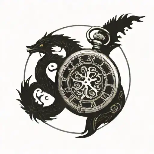a pocket watch with the date of birth in Roman letters (XXII.XII.MMIII) and the Capricorn symbol engraved on it tattoo design idea