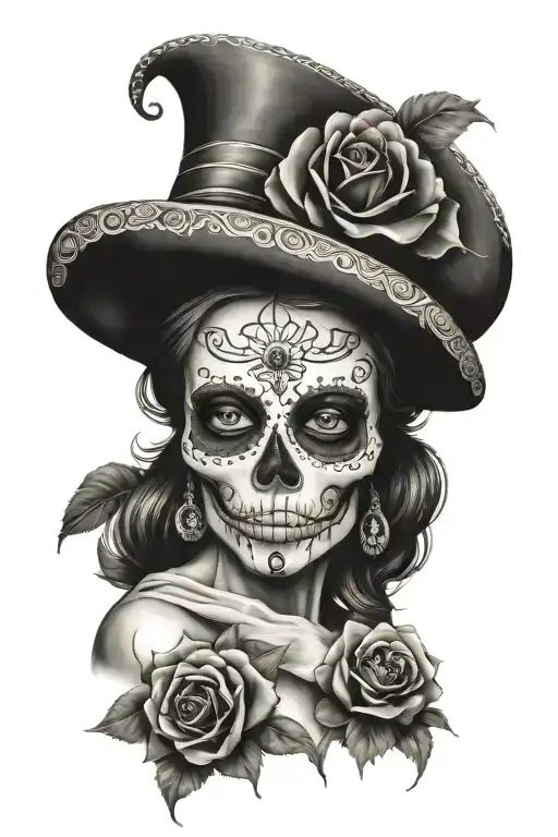 catrina sitting tattoo design idea