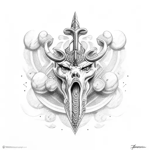 trident,éclair,casque grec tattoo design idea