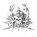 trident,éclair,casque grec tattoo design idea