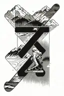 hockey stick and snowboard making an X with mountains in the background  tattoo design idea