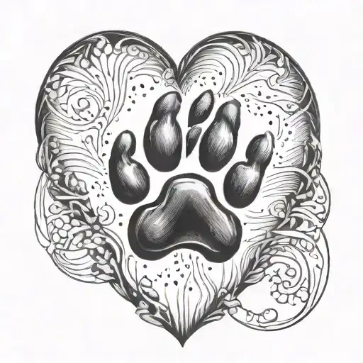 heart with realistic dog paw print   tattoo design idea