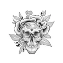 skull with pretty flowers around  tattoo design idea