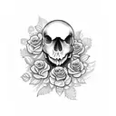 skull with pretty flowers around  tattoo design idea