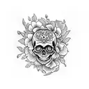 skull with pretty flowers around  tattoo design idea