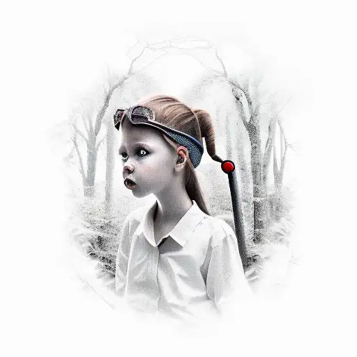 little girl in the woods tattoo design idea