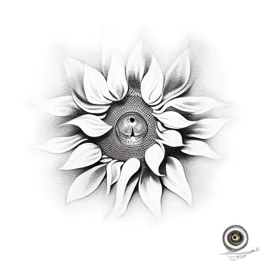A realistic tattoo of a sunflower with a hidden cat silhouette incorporated into the petals tattoo design idea