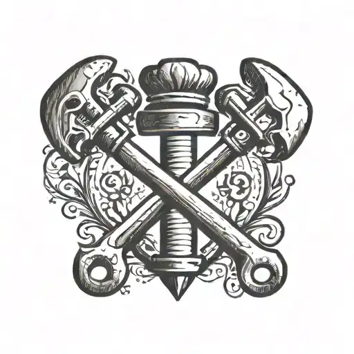 father and son hammer and wrench crossed tattoo design idea