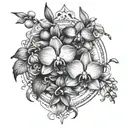 holding hands tattoo with orchids, hibuscus flowers and below to include coordinates of an address on the map   tattoo design idea